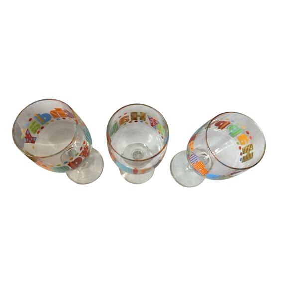 Happy Birthday Wine Glasses Set of 3 Colorful Party Stemware Celebration Decor - Picture 2 of 7